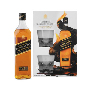 Johnnie Walker Black Label Whiskey 750ml with 2 Glasses x 6