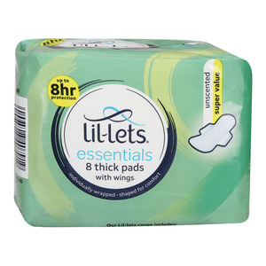 Lil-lets Essentials Thick Pads Unscented with Wings 8s